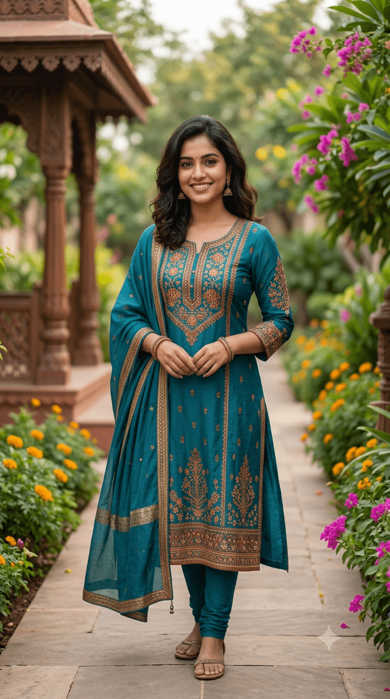 Woman in a premium pure-cotton kurti
