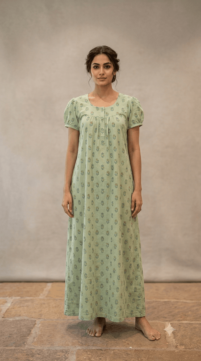 Woman wearing a comfortable cotton nightgown