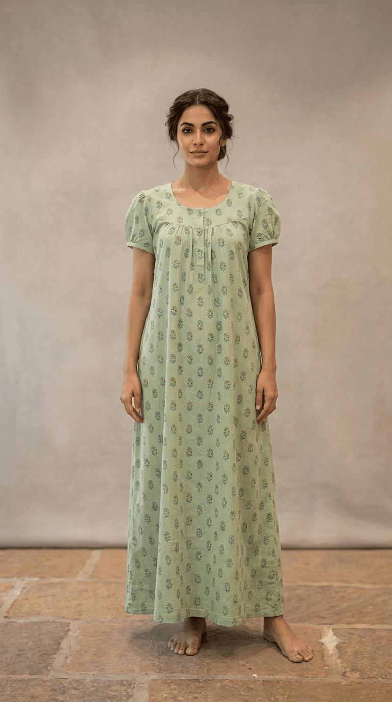 Woman wearing a comfortable cotton nightgown